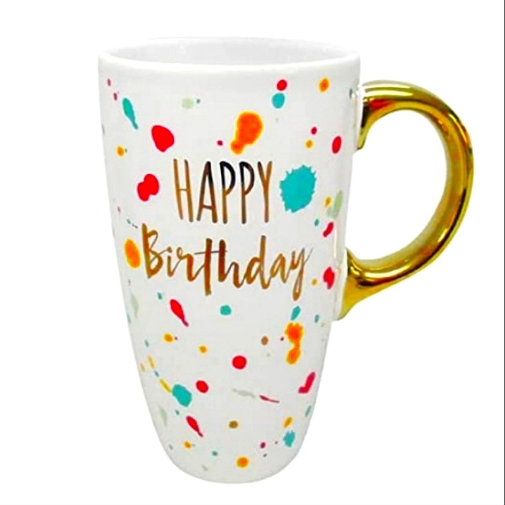 HAPPY BIRTHDAY Metallic Handle Confetti Splash Mug Gift NWT
